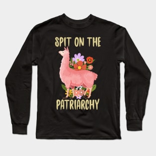 Spit On The Patriarchy Pink Llama Long Sleeve T-Shirt